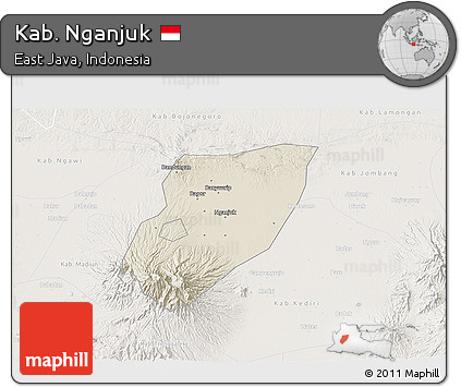 Shaded Relief 3D Map of Kab. Nganjuk, lighten