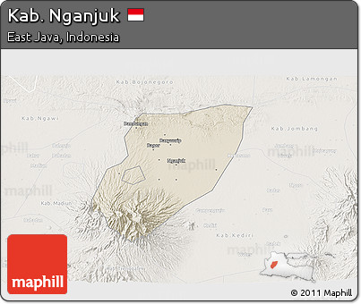 Shaded Relief 3D Map of Kab. Nganjuk, lighten