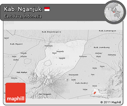 Silver Style 3D Map of Kab. Nganjuk