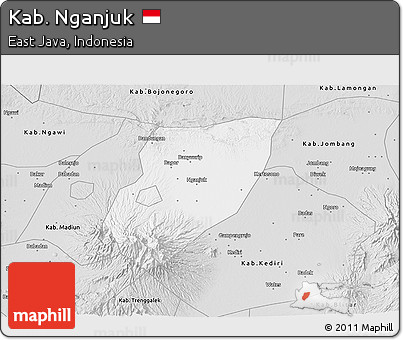Silver Style 3D Map of Kab. Nganjuk