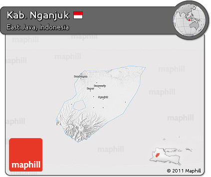 Silver Style 3D Map of Kab. Nganjuk, single color outside