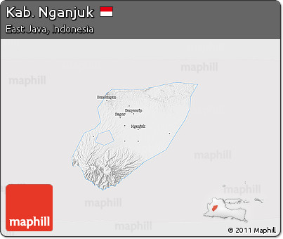 Silver Style 3D Map of Kab. Nganjuk, single color outside