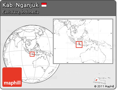 Blank Location Map of Kab. Nganjuk, highlighted country, highlighted parent region, within the entire country