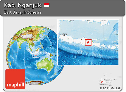 Physical Location Map of Kab. Nganjuk, highlighted country