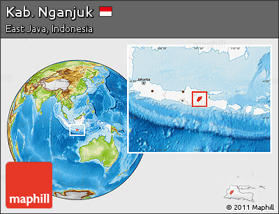 Physical Location Map of Kab. Nganjuk, highlighted country