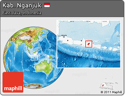 Physical Location Map of Kab. Nganjuk, highlighted country