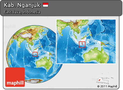 Physical Location Map of Kab. Nganjuk, highlighted country, highlighted parent region, within the entire country