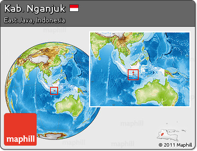 Physical Location Map of Kab. Nganjuk, highlighted country, highlighted parent region, within the entire country