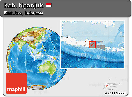 Physical Location Map of Kab. Nganjuk, highlighted country, highlighted parent region
