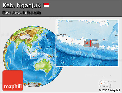 Physical Location Map of Kab. Nganjuk, highlighted country, highlighted parent region
