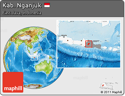 Physical Location Map of Kab. Nganjuk, highlighted country, highlighted parent region