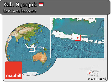 Satellite Location Map of Kab. Nganjuk, highlighted country