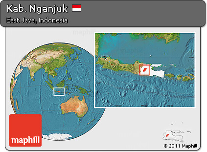 Satellite Location Map of Kab. Nganjuk, highlighted parent region
