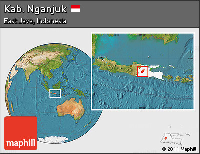 Satellite Location Map of Kab. Nganjuk, highlighted parent region