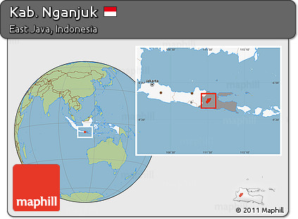 Savanna Style Location Map of Kab. Nganjuk, highlighted country, highlighted parent region