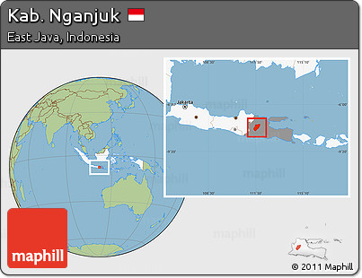 Savanna Style Location Map of Kab. Nganjuk, highlighted country, highlighted parent region