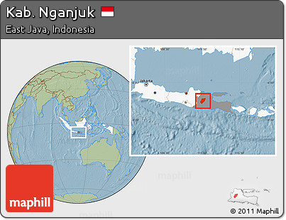 Savanna Style Location Map of Kab. Nganjuk, highlighted country, highlighted parent region, hill shading