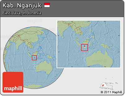 Savanna Style Location Map of Kab. Nganjuk, highlighted parent region, within the entire country, hill shading