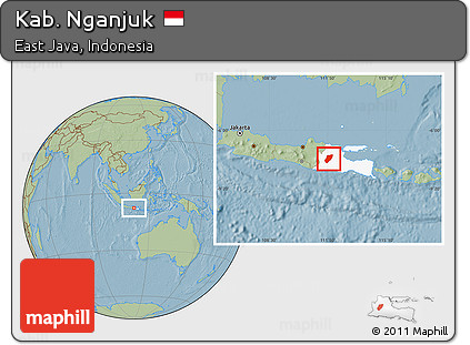 Savanna Style Location Map of Kab. Nganjuk, highlighted parent region, hill shading