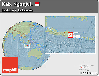 Savanna Style Location Map of Kab. Nganjuk, highlighted parent region, hill shading