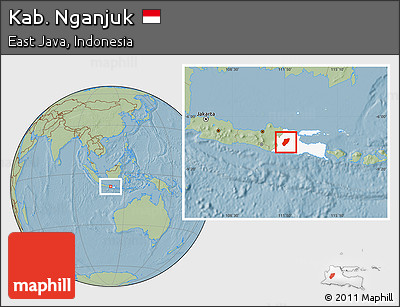 Savanna Style Location Map of Kab. Nganjuk, highlighted parent region, hill shading