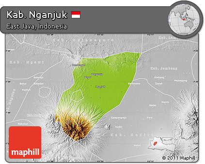 Physical Map of Kab. Nganjuk, lighten, desaturated