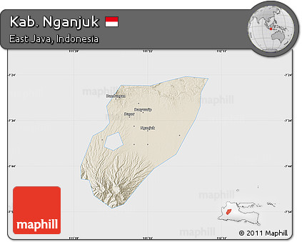 Shaded Relief Map of Kab. Nganjuk, single color outside
