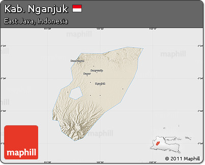 Shaded Relief Map of Kab. Nganjuk, single color outside