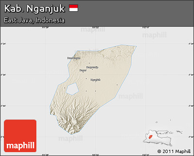 Shaded Relief Map of Kab. Nganjuk, single color outside