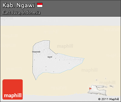 Classic Style 3D Map of Kab. Ngawi, single color outside