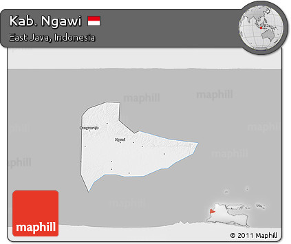 Gray 3D Map of Kab. Ngawi, single color outside