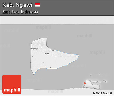 Gray 3D Map of Kab. Ngawi, single color outside