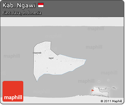 Gray 3D Map of Kab. Ngawi, single color outside