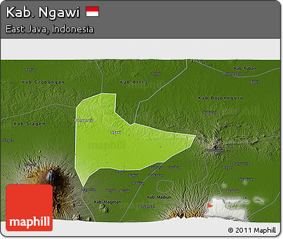 Physical 3D Map of Kab. Ngawi, darken