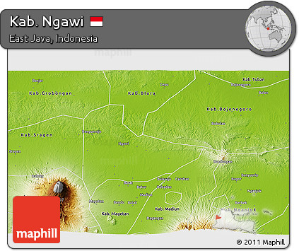 Physical 3D Map of Kab. Ngawi