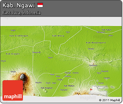 Physical 3D Map of Kab. Ngawi
