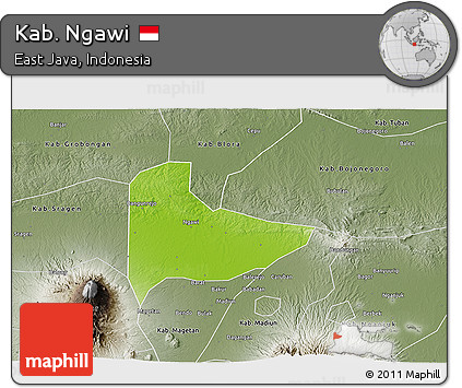 Physical 3D Map of Kab. Ngawi, semi-desaturated