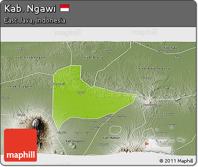Physical 3D Map of Kab. Ngawi, semi-desaturated