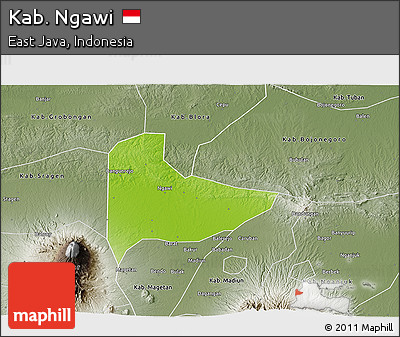 Physical 3D Map of Kab. Ngawi, semi-desaturated