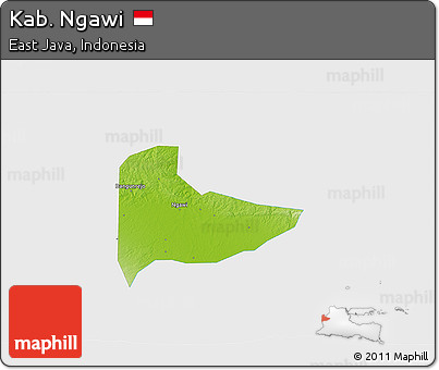 Physical 3D Map of Kab. Ngawi, single color outside