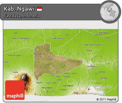 Satellite 3D Map of Kab. Ngawi, physical outside