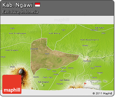 Satellite 3D Map of Kab. Ngawi, physical outside