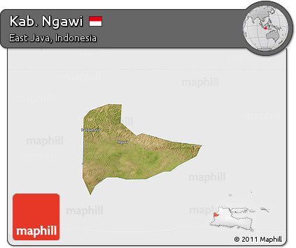 Satellite 3D Map of Kab. Ngawi, single color outside