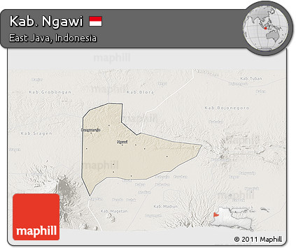 Shaded Relief 3D Map of Kab. Ngawi, lighten