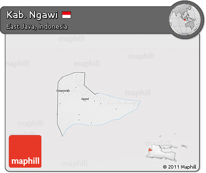 Silver Style 3D Map of Kab. Ngawi, single color outside