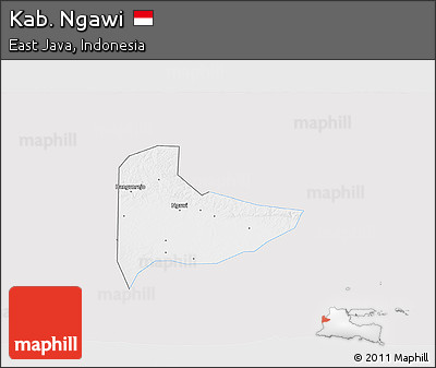 Silver Style 3D Map of Kab. Ngawi, single color outside