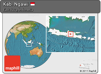Satellite Location Map of Kab. Ngawi, highlighted country