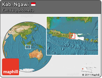Satellite Location Map of Kab. Ngawi, highlighted parent region