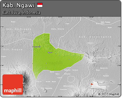 Physical Map of Kab. Ngawi, lighten, desaturated