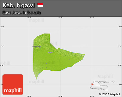Physical Map of Kab. Ngawi, single color outside